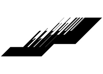 Vector striped figure, black on white background. Racing design element for car body, boat, sportswear, toy. Sports pattern. Vector background. Flight, speed.