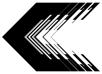 Thick Vector striped arrow, black on white background. Racing design element for car body, boat, sportswear, toy. Pointer, direction. Sports pattern. Vector background. Flight, speed