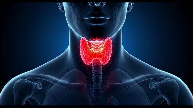 Medical illustration of the human thyroid gland anatomy for educational