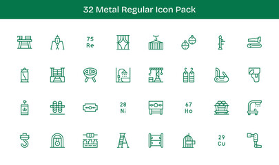 Regular Line Icons - Metal Set with 32 Vectors