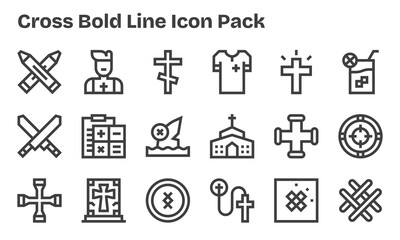 Bold Line Icons - Cross Set with 18 Vectors