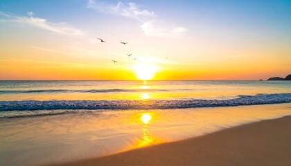 Golden sunset on calm beach