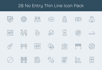 28 Icons for No Entry in Thin Line Format