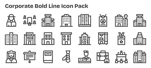 24 Corporate Icons in Bold Outline Aesthetic