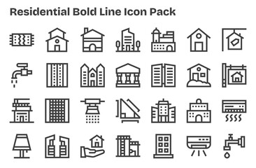 Fototapeta premium Extra Bold Line Icons - Residential Set with 28 Vectors