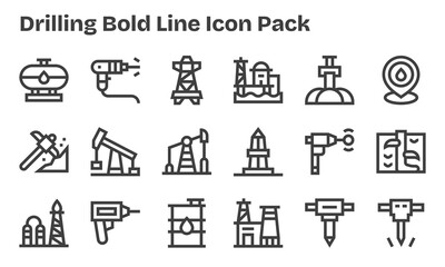 Drilling - 18 Icons in Bold Line Design