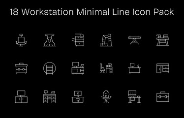 Workstation Vector Set - 18 Minimal Line Icons