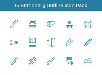 15 Stationery Icons in Outline Aesthetic