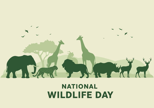 Animal silhouette celebrate national wildlife day, flat vector illustration design
