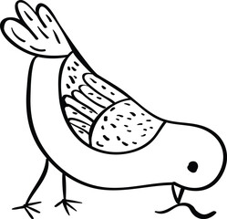 Bird in doodle simple style on white background illustration