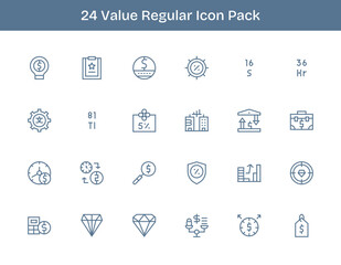 24 Icons for Value in Regular Outline Format