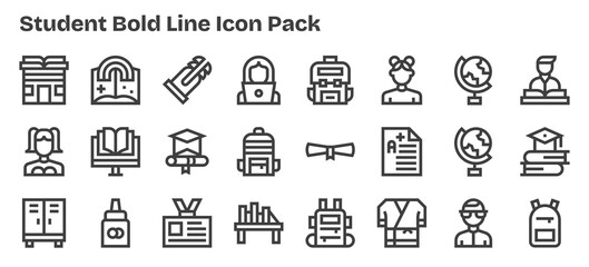 24 Bold Outline Style Icons - Student Collection
