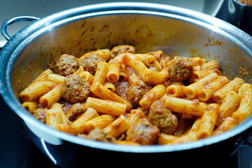 Homemade meatball pasta with tomato sauce