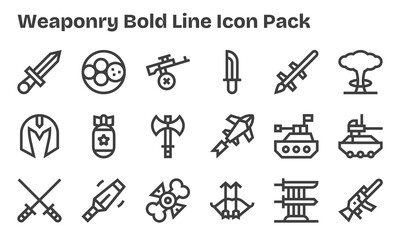 18 Icons for Weaponry in Bold Line Format