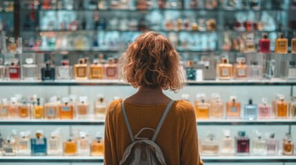 Woman choosing perfume in a perfume shop