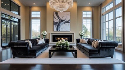 Luxurious living room with plush dark gray sectional sofa.
