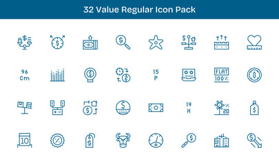 32 Icons for Value in Regular Line Format