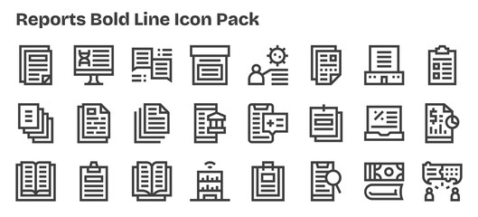 Reports Icon Set - 24 Bold Outline Graphics