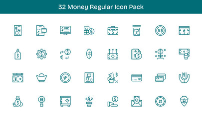 32 Money Icons in Regular Line Aesthetic