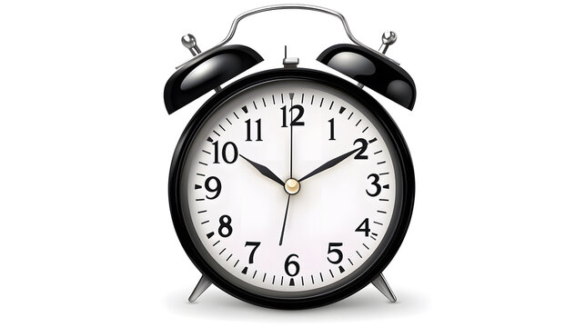 Classic black alarm clock on a white background. Time concept. - Powered by Adobe