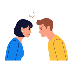 Conflict: A woman and a man clash in a visual representation of anger and disagreement, their faces contorted in expressions of fury. The image encapsulates the intensity of conflict in a simple.