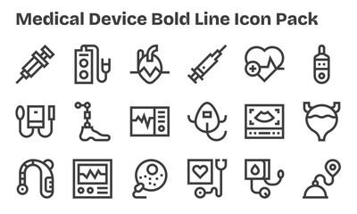 Medical Device Icon Set - 18 Bold Line Graphics