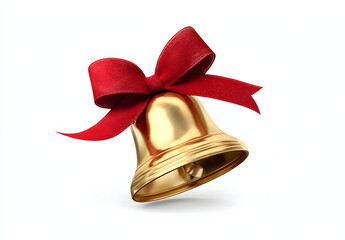 A golden bell adorned with a vibrant red bow, symbolizing celebration and joy. Perfect for festive occasions and holiday decorations.