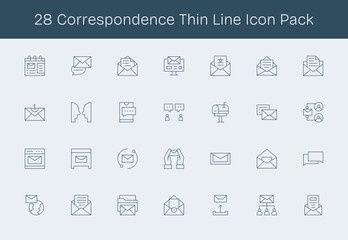 28 Thin Line Style Icons - Correspondence Collection