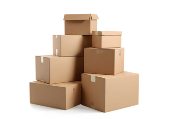 A stack of brown cardboard boxes arranged in a pyramid shape, symbolizing shipping, logistics, and storage solutions for businesses.