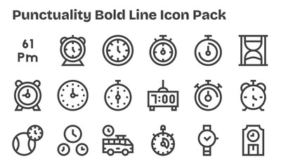 18 Punctuality Icons in Bold Line Aesthetic