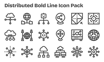 Fototapeta premium Distributed Icon Set - 18 Bold Line Graphics