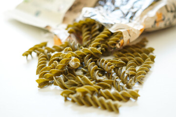 Health Food Concept , Gluten-free pasta made from seaweed on a white background