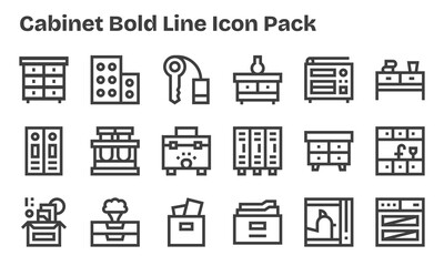 Cabinet Icon Set - 18 Bold Line Graphics