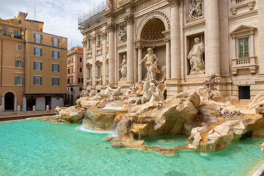 Trevi Fountain facade and sculptures in Rome, Italy, one of the most famous landmarks