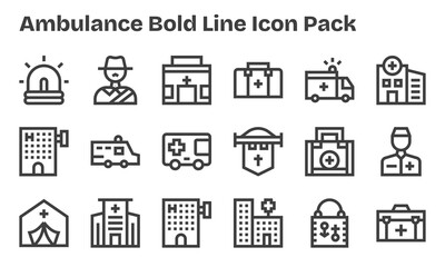 18 Ambulance Icons in Bold Line Aesthetic