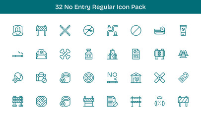 No Entry - 32 Regular Line Vector Illustrations