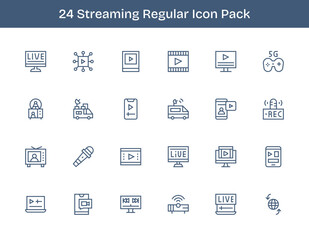 24 Regular Outline Style Icons - Streaming Collection