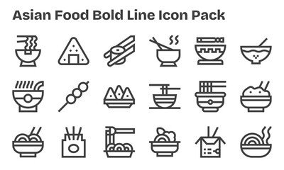 Bold Line Style Asian Food Icons - 18 Vectors