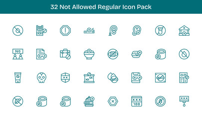 Not Allowed - 32 Regular Line Vector Illustrations