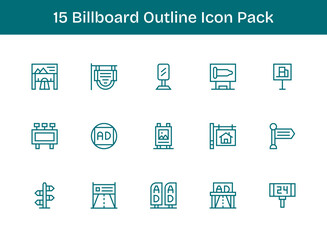 Outline Icons - Billboard Set with 15 Vectors