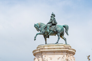 Fototapeta premium Equestrian statue of Vittorio Emanuele II at Altare della Patria in Rome, Italy, bronze monument