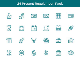 Regular Outline Icons - Present Set with 24 Vectors