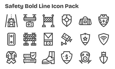 Fototapeta premium 18 Safety Icons in Bold Line Aesthetic