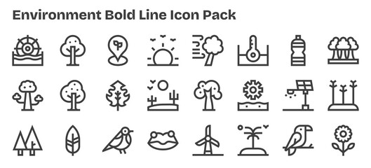 Fototapeta premium 24 Bold Outline Style Icons - Environment Collection