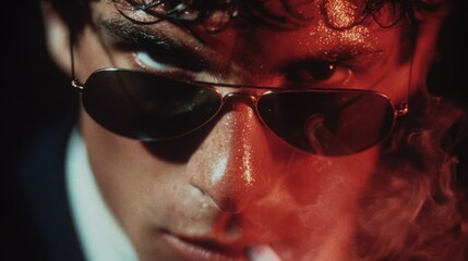 Mysterious Man, Red Light, Aviator Sunglasses