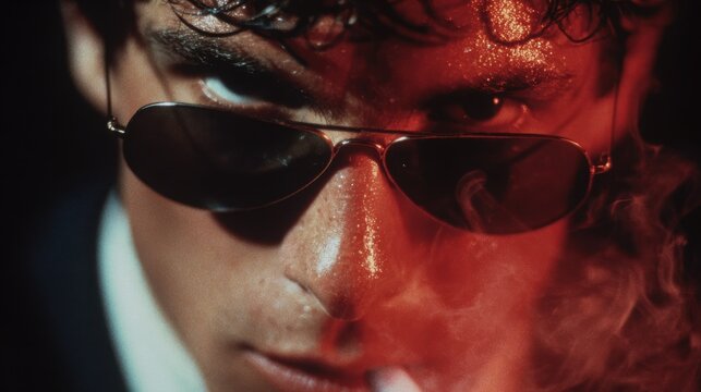 Mysterious Man, Red Light, Aviator Sunglasses