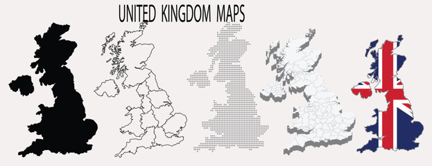 UK political map,UK Federation region, High resolution UK administrative map,outline, 3d , silhoutte map of UK