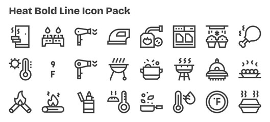 24 Heat Icons in Bold Outline Aesthetic