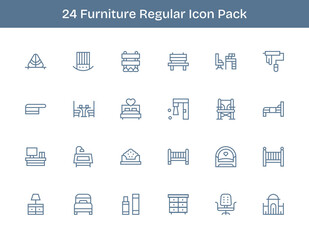 Regular Outline Icons - Furniture Set with 24 Vectors