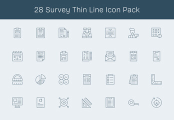 28 Survey Icons in Thin Line Aesthetic